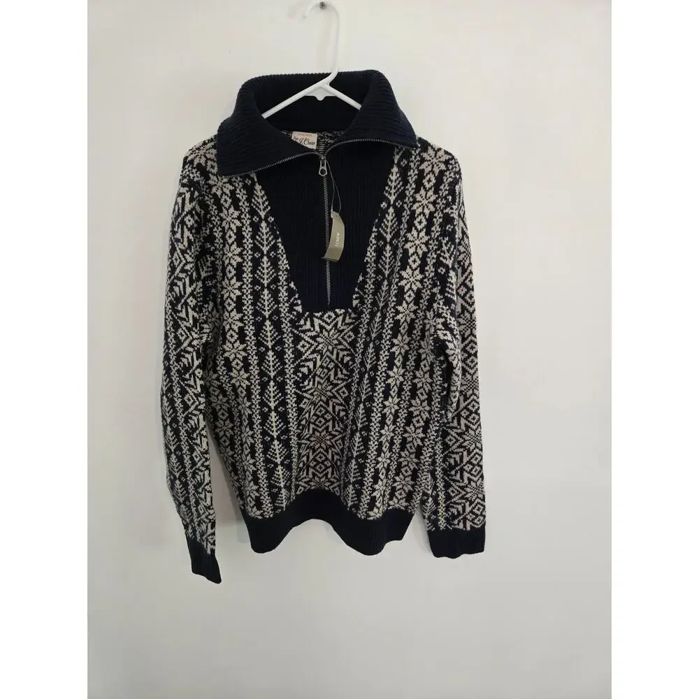 J.crew sweater Fair Isle lambswool half-zip sweater NWT NEW deep navy beachwood - Picture 2 of 5